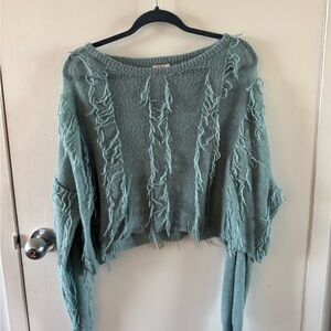 Kerisma Distressed Fringe Sweater in Teal